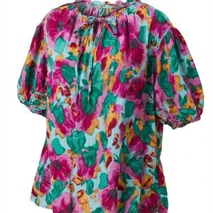 Terra & Sky Vibrant Floral Blouse - Pink, Green, Yellow YT12